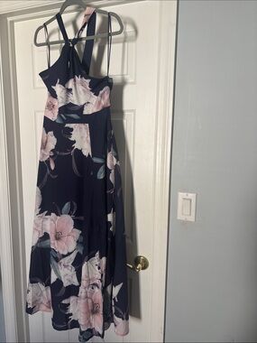 Petal & Pup Floral Navy & Pink Halter Maxi Dress Size 6 EUC